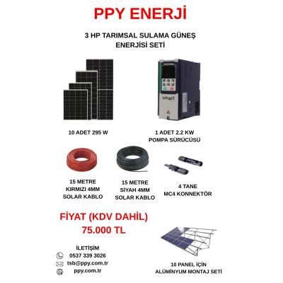 3 HP TARIMSAL SULAMA GÜNEŞ ENERJİSİ SETİ (KONSTRÜKSİYON SETİ İLE BİRLİKTE)