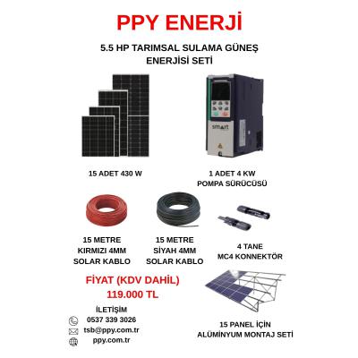 5,5 HP TARIMSAL SULAMA GÜNEŞ ENERJİSİ SETİ (KONSTRÜKSİYON SETİ İLE BİRLİKTE)