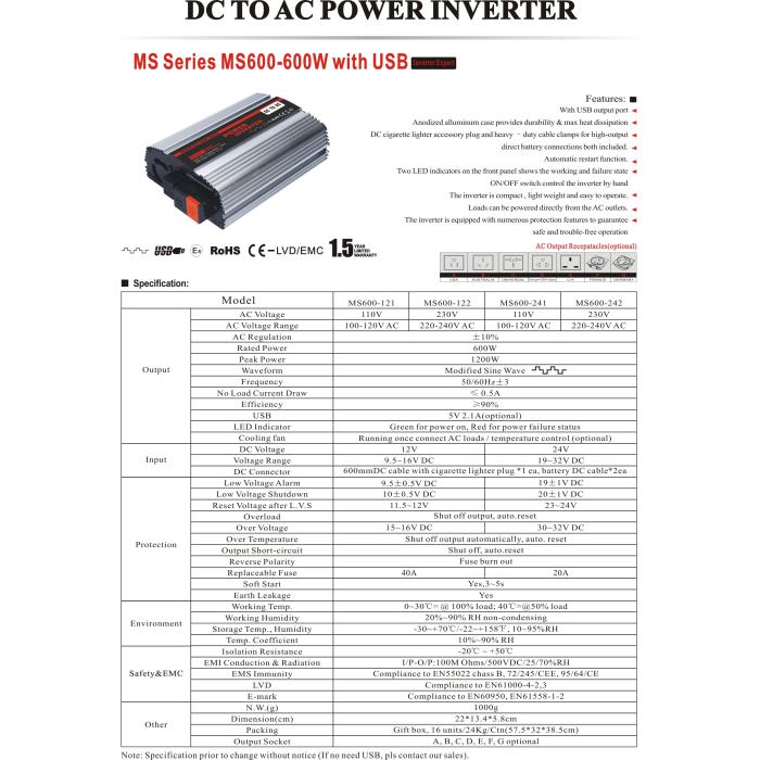 CARSPA 600W 12V MODİFİYE SİNÜS INVERTER