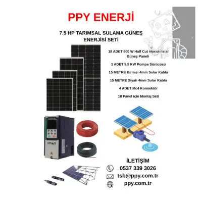 7,5 HP TARIMSAL SULAMA GÜNEŞ ENERJİSİ SETİ (KONSTRÜKSİYON SETİ İLE BİRLİKTE)
