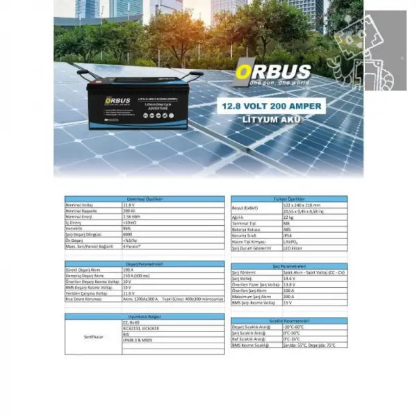 ORBUS 12.8 Volt 200 Amper LiFePO4